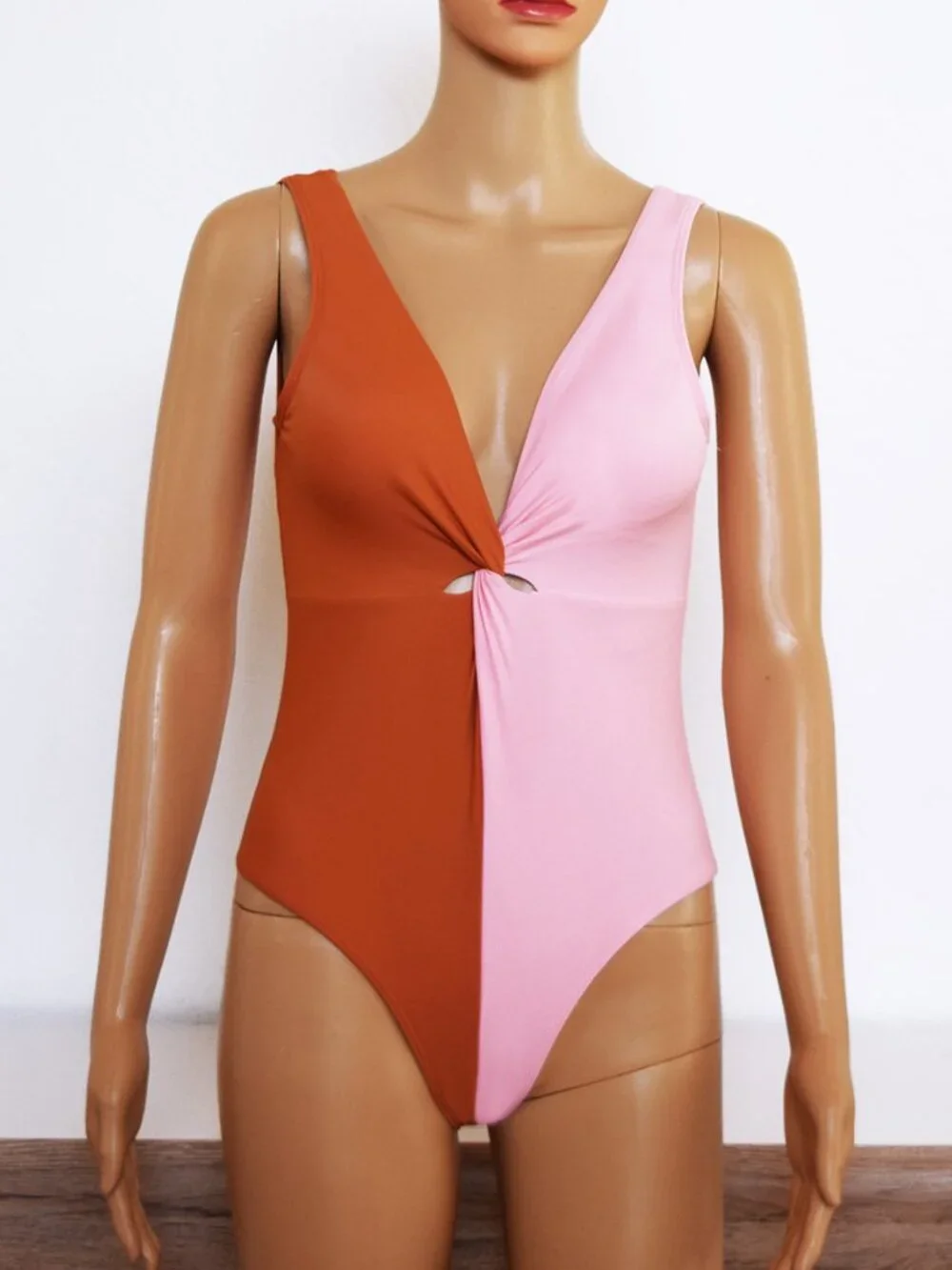 Pink / Rust Color -Block One Piece Swimsuit